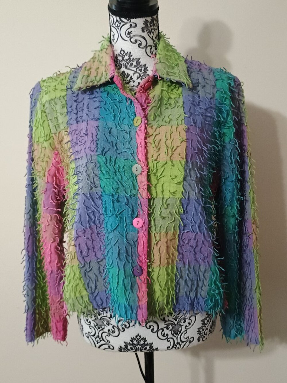 Life Style Pastel Plaid Shaggy Shirt Jacket Medium/Large
